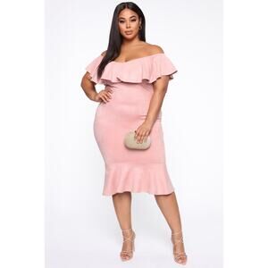 Fashion Nova Suede Ruffle Dress Dusty Pink Off Shoulder Mermaid Curvy‎ Size 3X